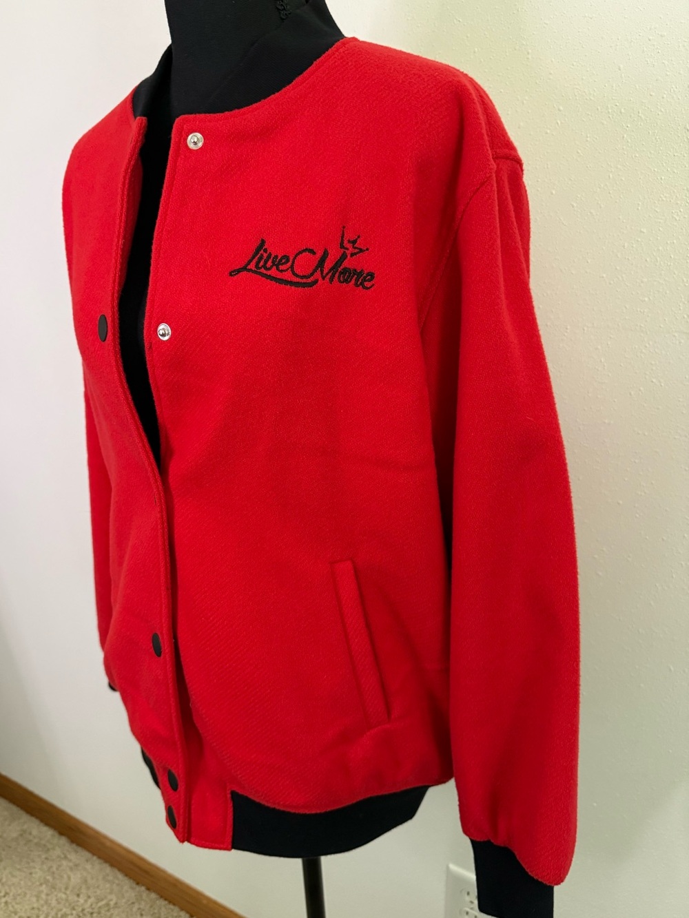 Future Collective LiveClime Red Bomber Jacket Wool Blend Small - Picture 3 of 10
